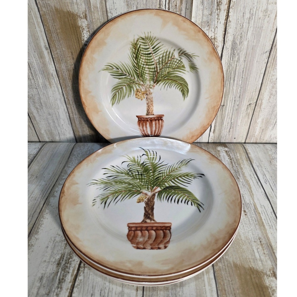 American‎ Atelier Tropical Palm Porcelain Plates Set of 4 Oven Microwave Safe